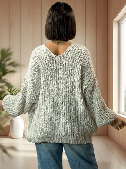 STELLA - PULL OVERSIZE BLANC CASSE JUSQU'A LA TAILLE 54