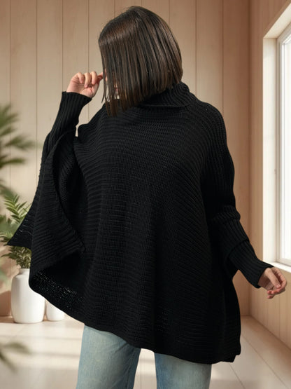 HELLO - PULL PONCHO NOIR OVERSIZE JUSQU'A LA TAILLE 56/58
