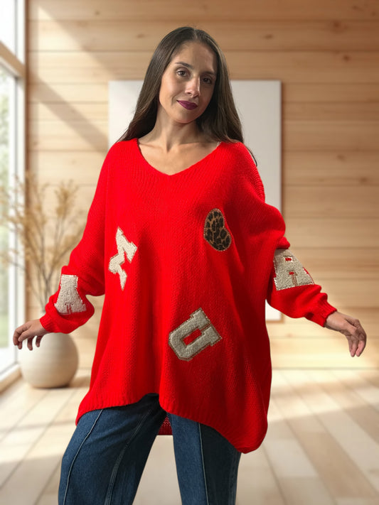 JAMES - PULL OVERSIZE ROUGE JUSQU'A LA TAILLE 56