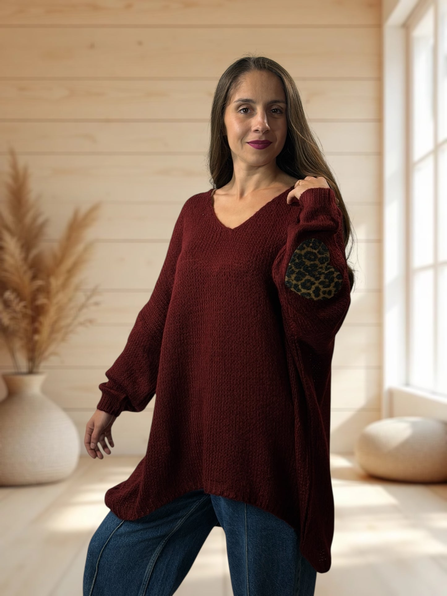 RAPHAEL - PULL OVERSIZE BORDEAUX JUSQU'A LA TAILLE 54/56