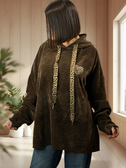 PAULIN - SWEAT A CAPUCHE OVERSIZE MARRON JUSQU'A LA TAILLE 56