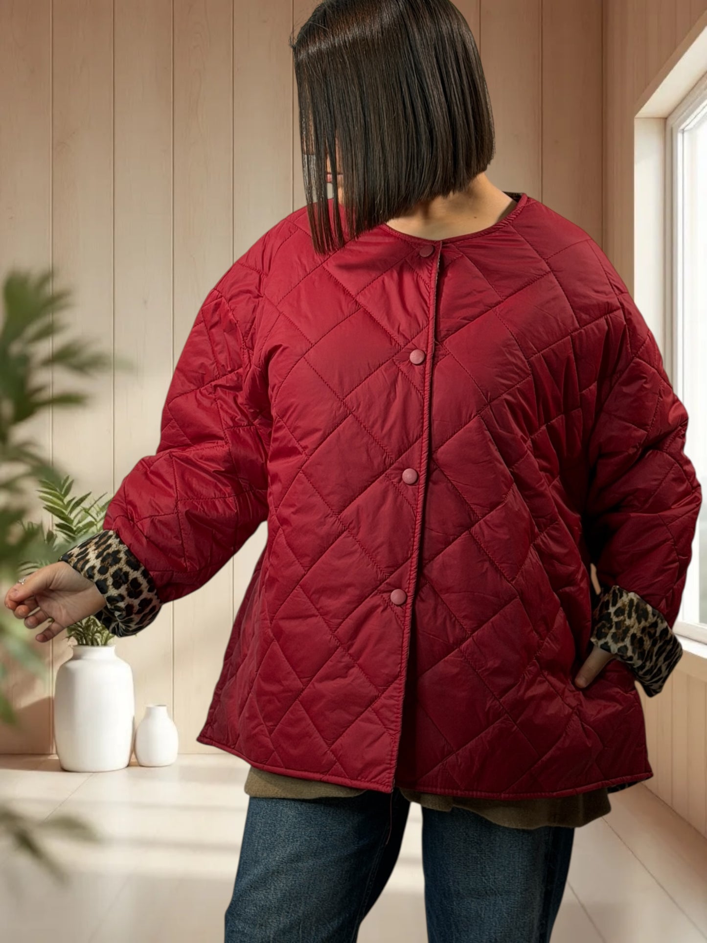 DEBORAH - DOUDOUNE BORDEAUX INTERIEUR LEOPARD TAILLE 44 A 50