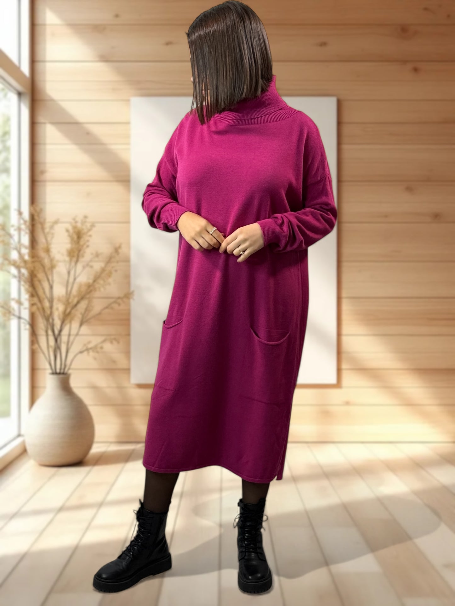 LEONIE - ROBE EN MAILLE CYCLAMEN OVERSIZE JUSQU'A LA TAILLE 48/50