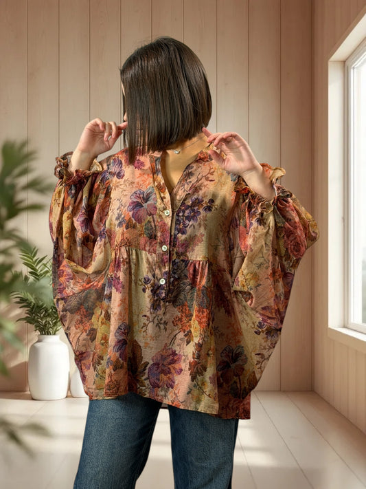 EDITH  - BLOUSE ROUILLE A MOTIF JUSQU'A LA TAILLE 50/52