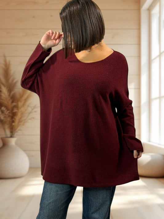 TINA - PULL OVERSIZE BORDEAUX JUSQU'A LA TAILLE 54