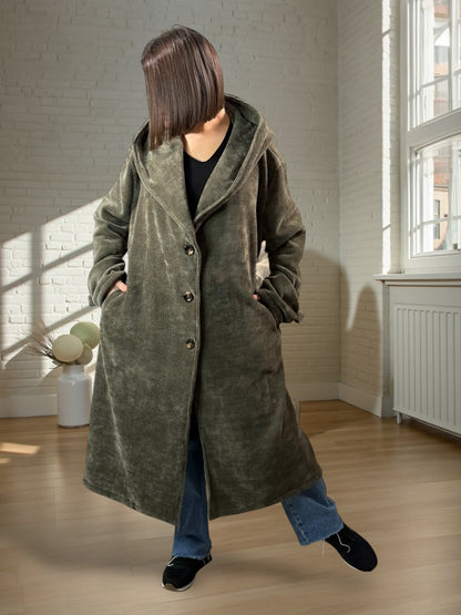 CARLOTA - MANTEAU OVERSIZE KAKI A CAPUCHE JUSQU'A LA TAILLE 56/58