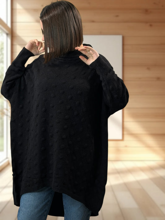 CAMILLA - PULL NOIR OVERSIZE JUSQU'A LA TAILLE 56
