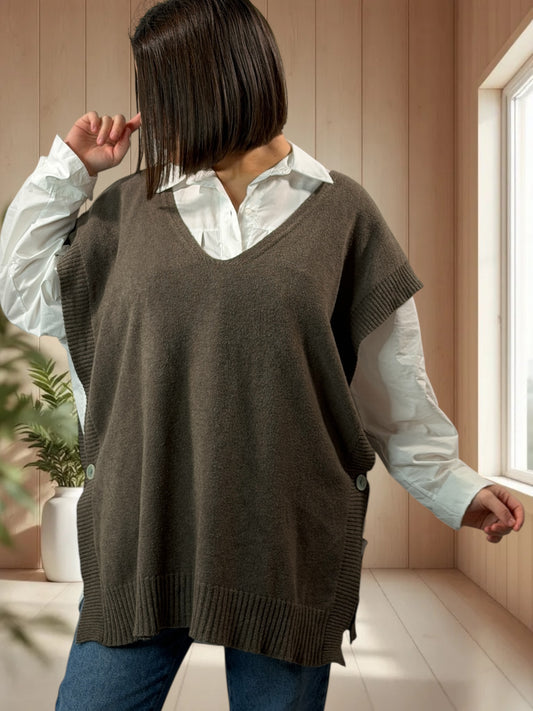 AURELIE - PULL TAUPE SANS MANCHES JUSQU'A LA TAILLE 52