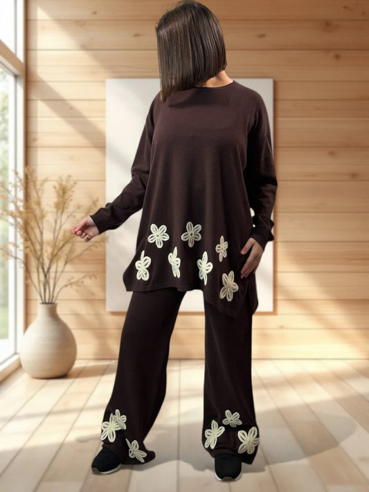 CLEMENTINE - ENSEMBLE EN MAILLE MARRON JUSQU'A LA TAILLE 50