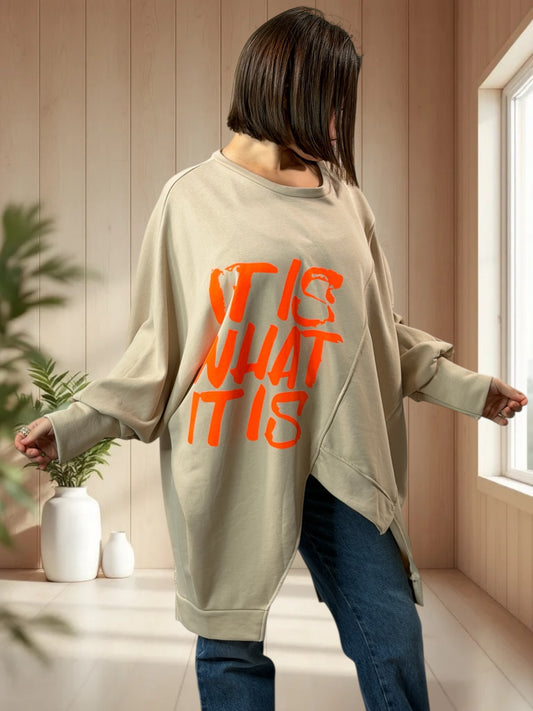 TEDDY - SWEAT OVERSIZE BEIGE JUSQU'A LA TAILLE 56