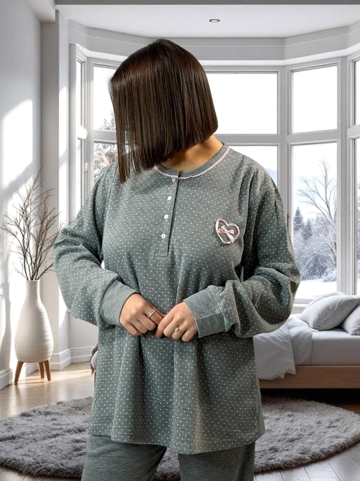 BELLA - PYJAMA GRIS A POIS 54/56