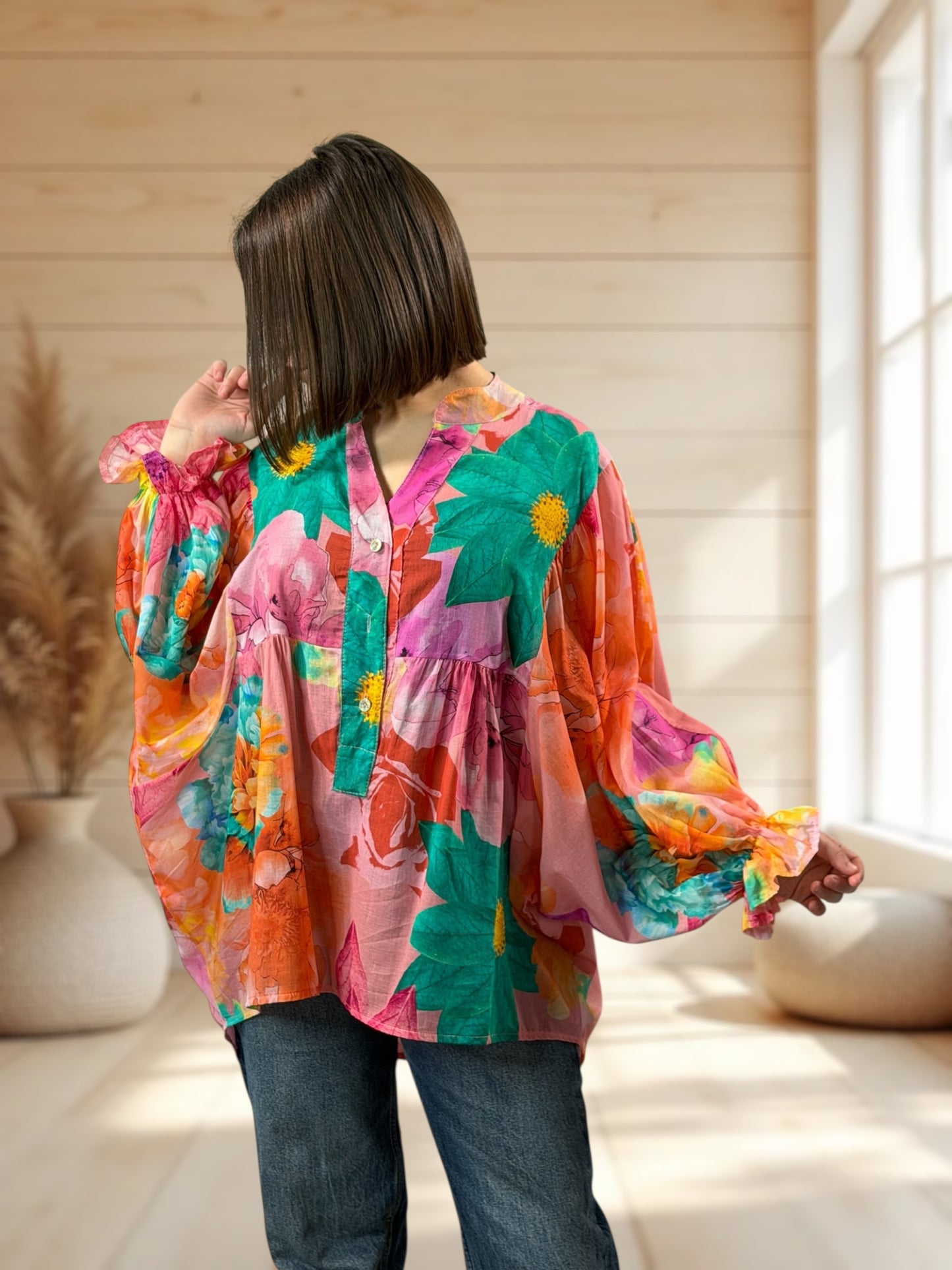 EDITH  - BLOUSE A FLEUR JUSQU'A LA TAILLE 50/52