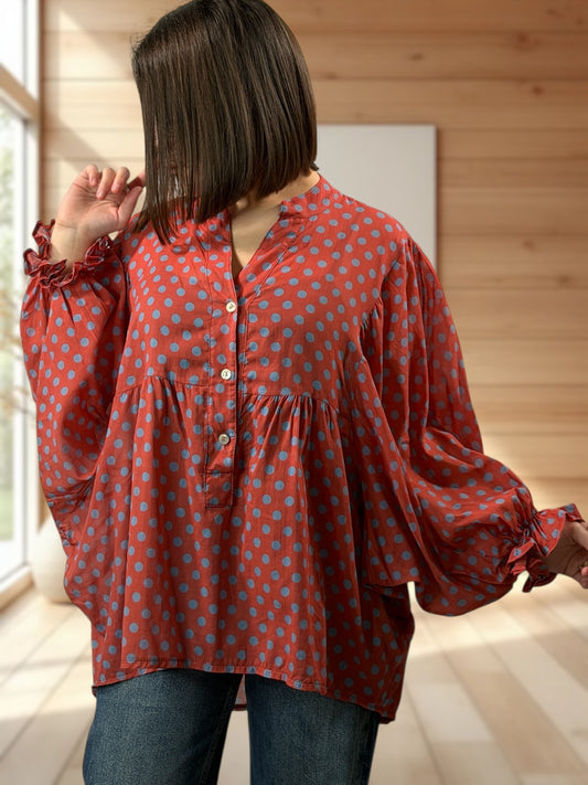 EDITH  - BLOUSE TERRACOTTA A POIS JUSQU'A LA TAILLE 50/52