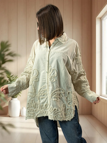 CAROLA - CHEMISE OVERSIZE BEIGE JUSQU'A LA TAILLE 50/52