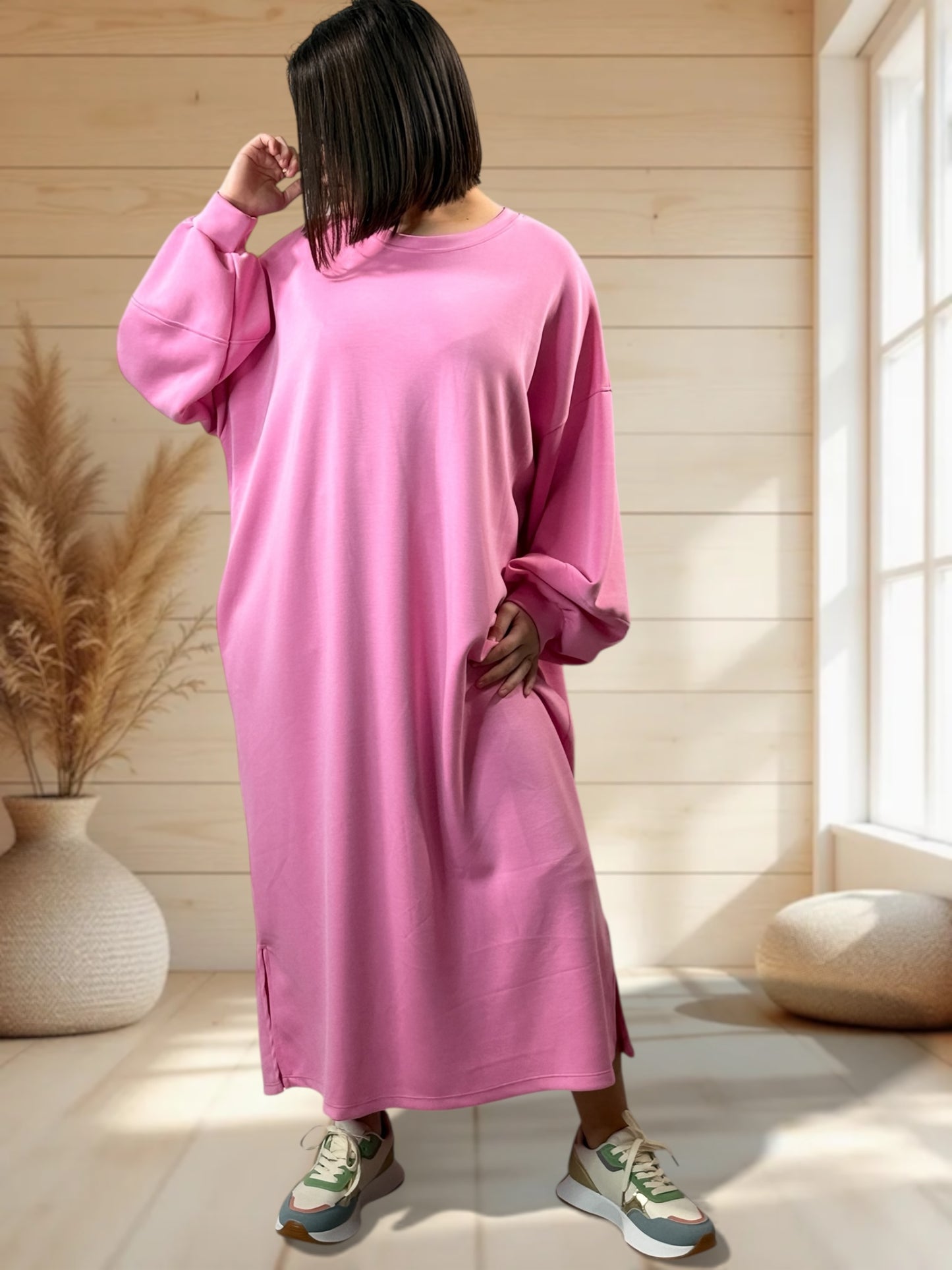 MAROUSSIA - ROBE OVERSIZE EN SWEAT ROSE JUSQU'A LA TAILLE 54/56