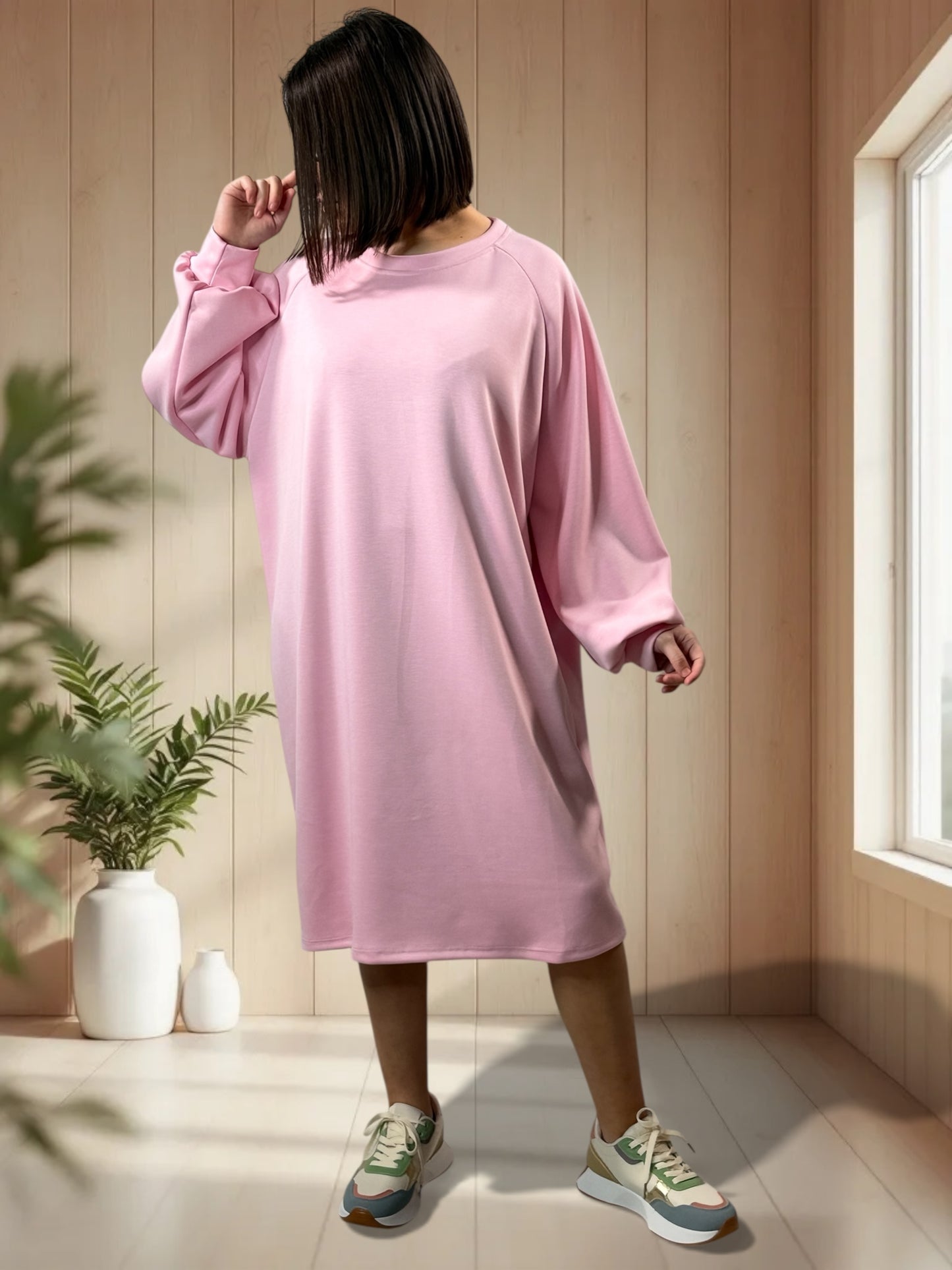 CHRISTINA - ROBE TUNIQUE OVERSIZE EN SWEAT ROSE JUSQU'A LA TAILLE 54/56