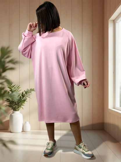 CHRISTINA - ROBE TUNIQUE OVERSIZE EN SWEAT ROSE JUSQU'A LA TAILLE 54/56