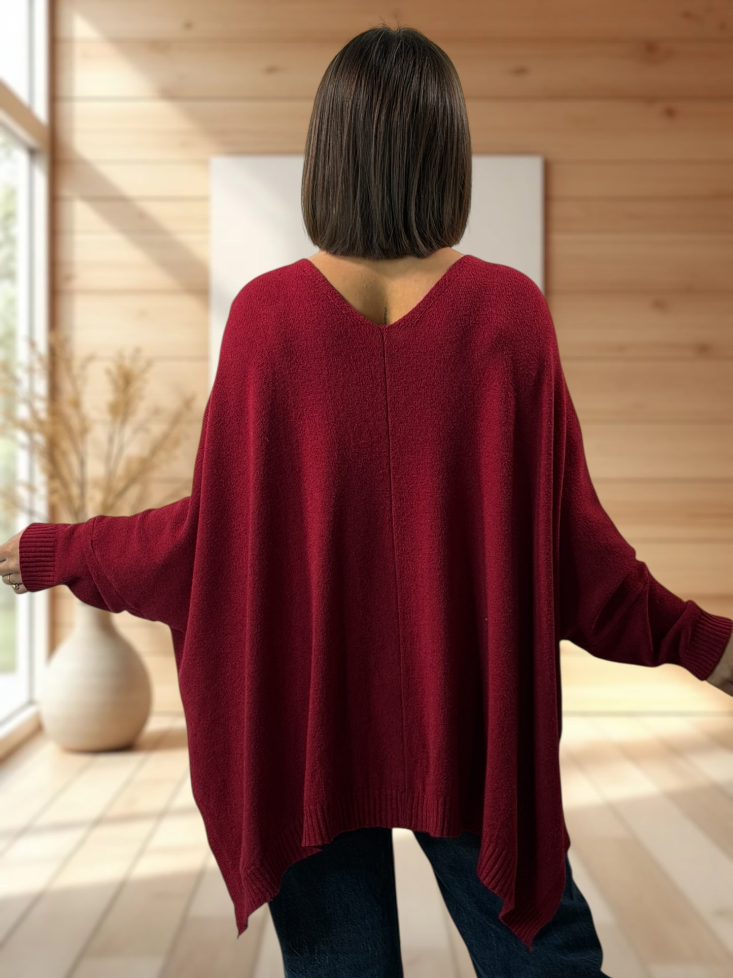 MATHILDE - GILET OVERSIZE BORDEAUX JUSQU'A LA TAILLE 56/58