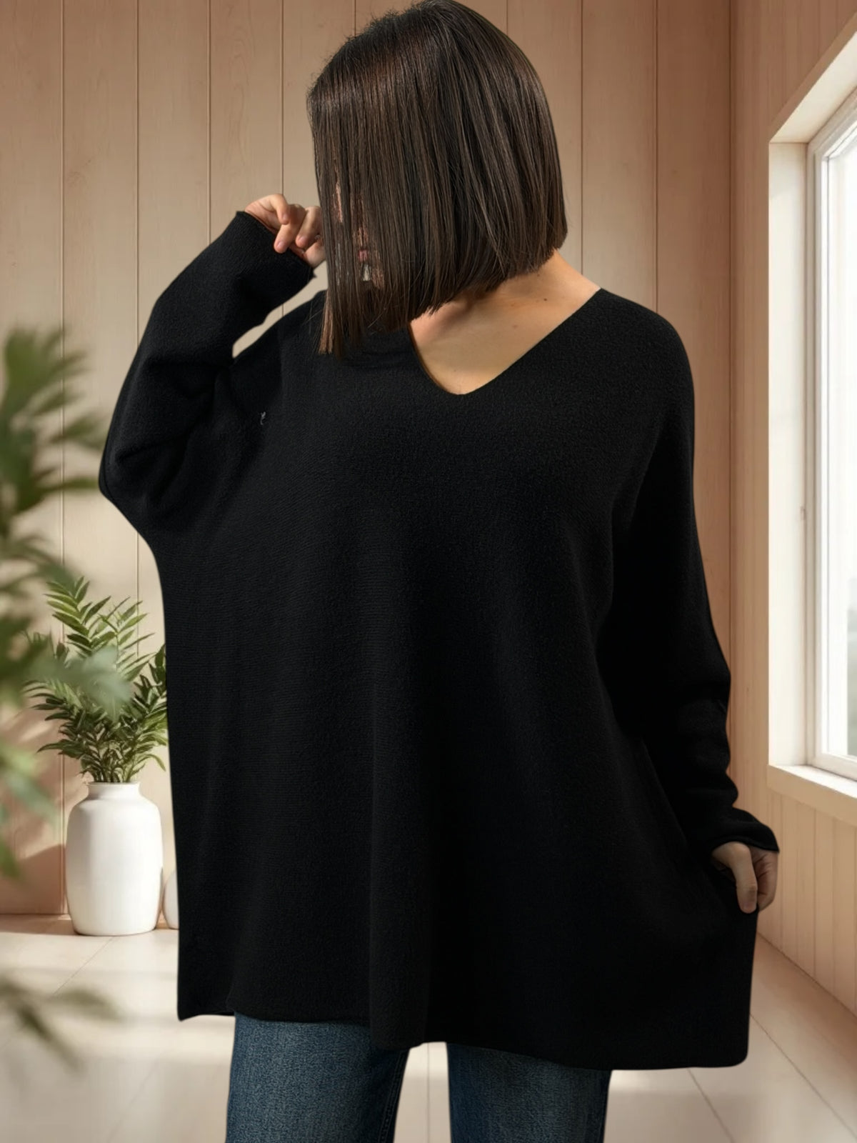 PAOLA - PULL OVERSIZE NOIR JUSQU'A LA TAILLE 54/56