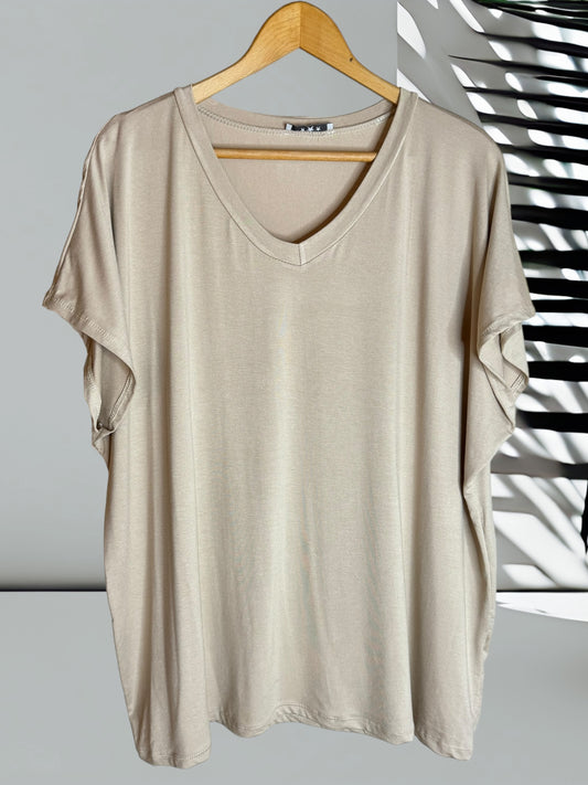 MARIO - T-SHIRT BEIGE EN VISCOSE JUSQU'A LA TAILLE 56/58