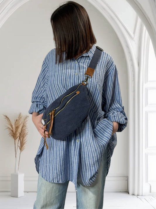 JESSY-  GRAND SAC BANANE MARINE EN TOILE