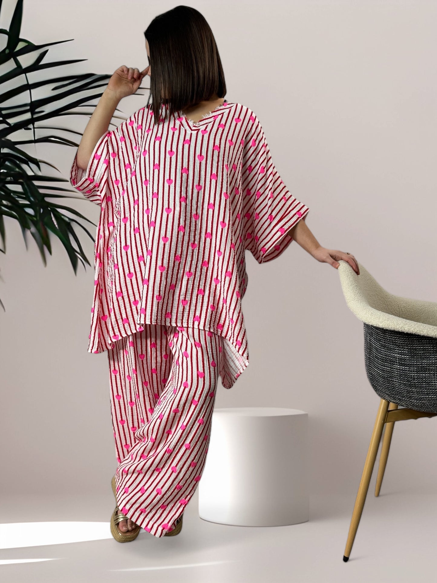 ERIKA - TUNIQUE OVERSIZE EN COTON RAYURE ROUGE JUSQU'A LA TAILLE 54