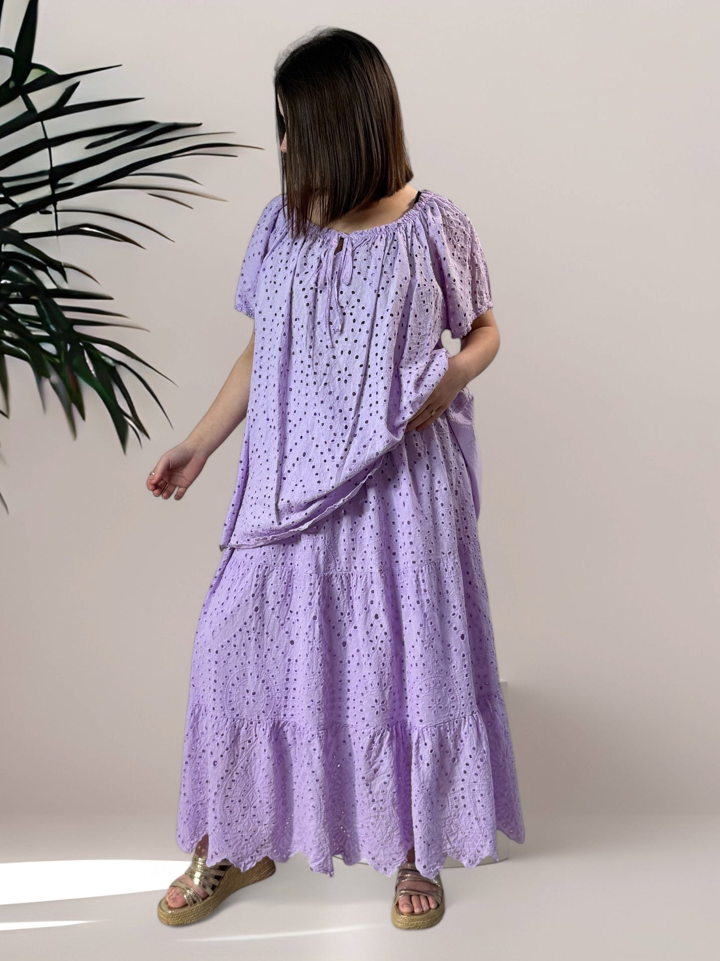 ROMY - JUPON LILAS EN BRODERIE ANGLAISE JUSQU'A LA TAILLE 54