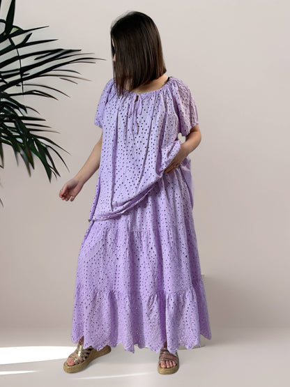 ROMY - JUPON LILAS EN BRODERIE ANGLAISE JUSQU'A LA TAILLE 54