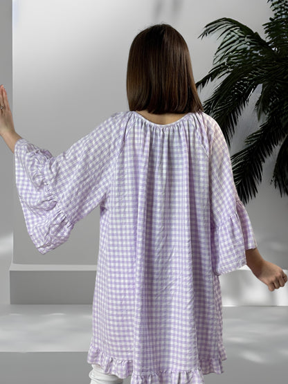 MERYL - TUNIQUE VICHY LILAS JUSQU'A LA TAILLE 54/56