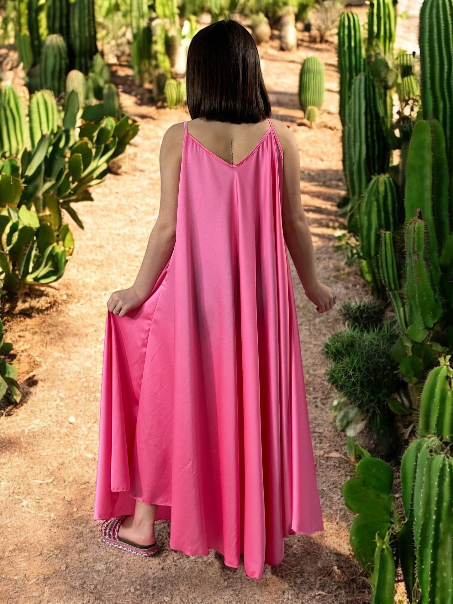 TIPHAINE - ROBE AMPLE FLUIDE FUCHSIA JUSQU'A LA TAILLE 50/52