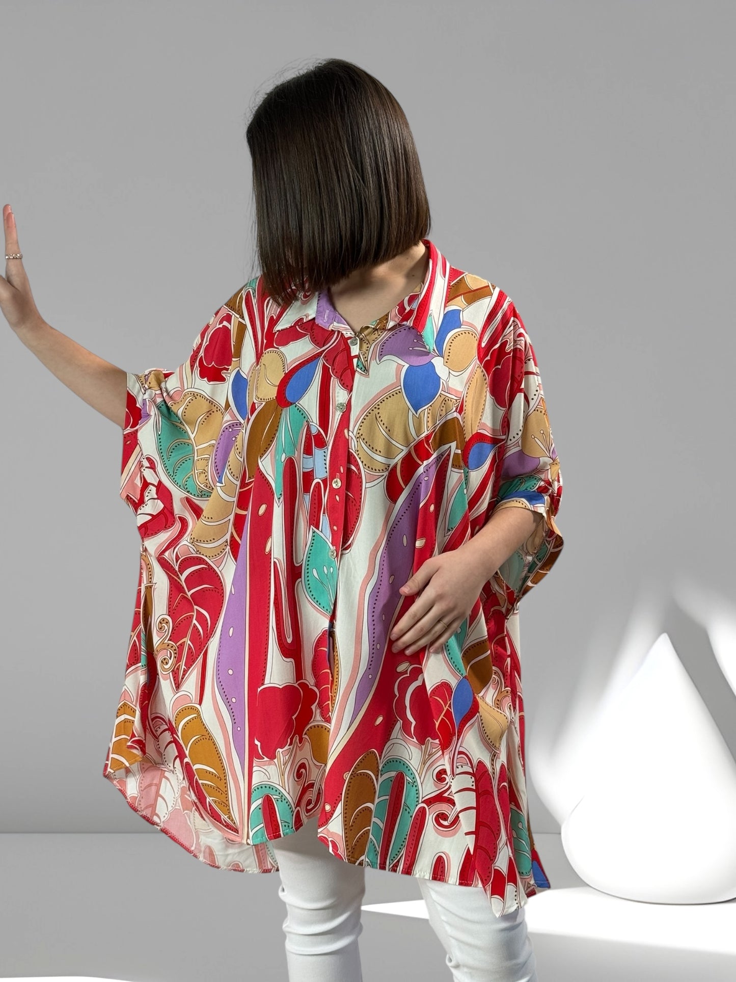 ANELISE - TUNIQUE OVERSIZE MOTIF ROUGE JUSQU'A LA TAILLE 58