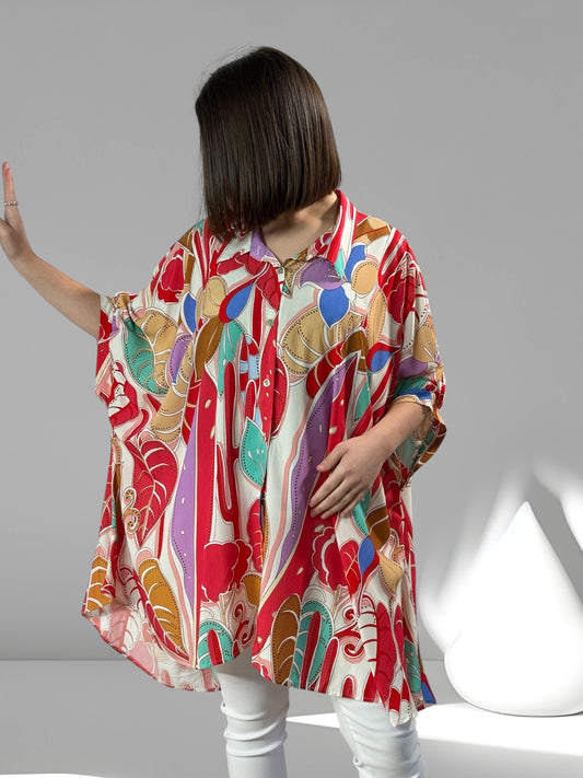 ANELISE - TUNIQUE OVERSIZE MOTIF ROUGE JUSQU'A LA TAILLE 58