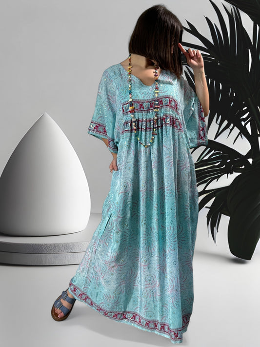 MATHILDA - ROBE LONGUE BOHEME ASPECT SOIE JUSQU'A LA TAILLE 54