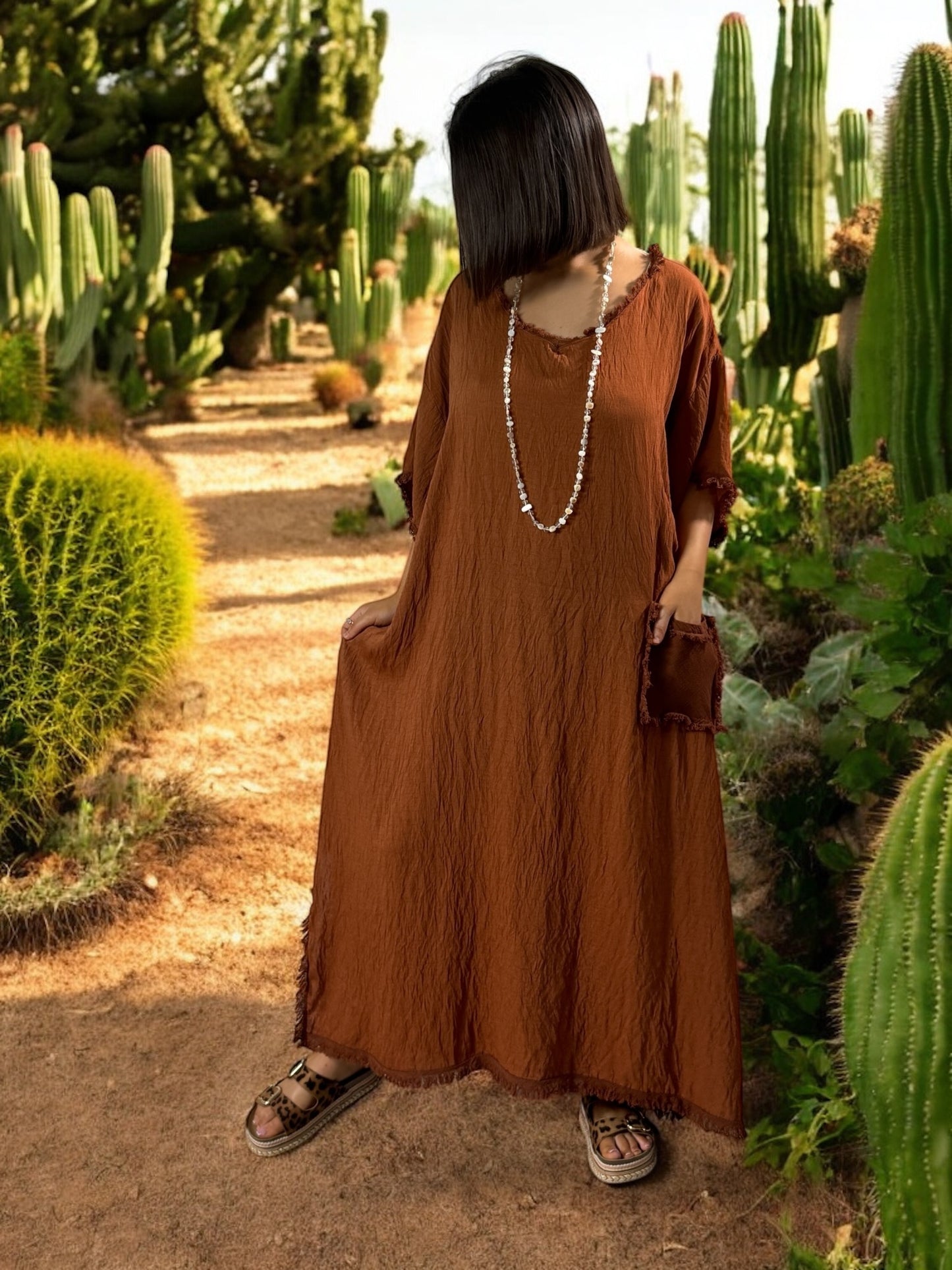 ABBY - ROBE OVERSIZE TERRACOTA 1 POCHE JUSQU'A LA TAILLE 54