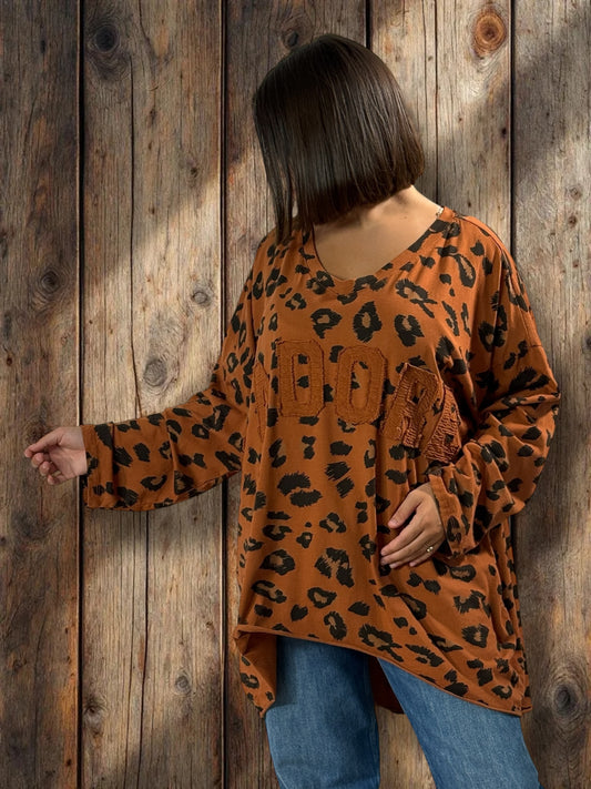 SAVANE -  TEE-SHIRT OVERSIZE LEOPARD ROUX JUSQU'A LA TAILLE 56