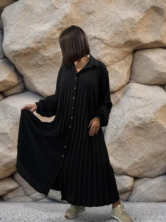 MAROUSSIA - ROBE NOIRE PLIS SOLEIL JUSQU'A LA TAILLE 56