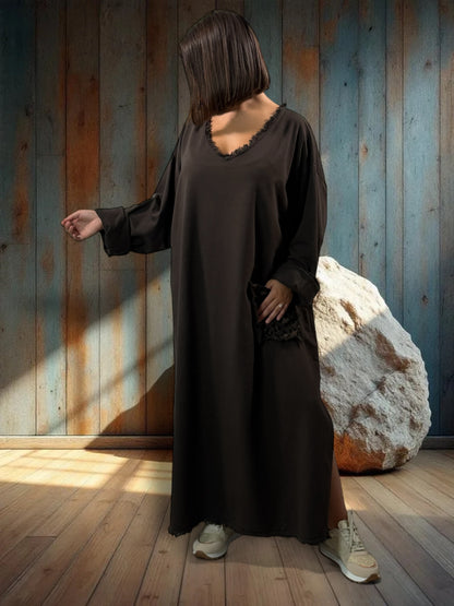 SALOME - ROBE OVERSIZE MARRON POCHE LEOPARD JUSQU'A LA TAILLE 58