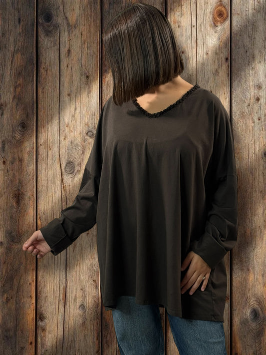 ESTEBAN - T-SHIRT MARRON MANCHES LONGUES JUSQU'A LA TAILLE 56