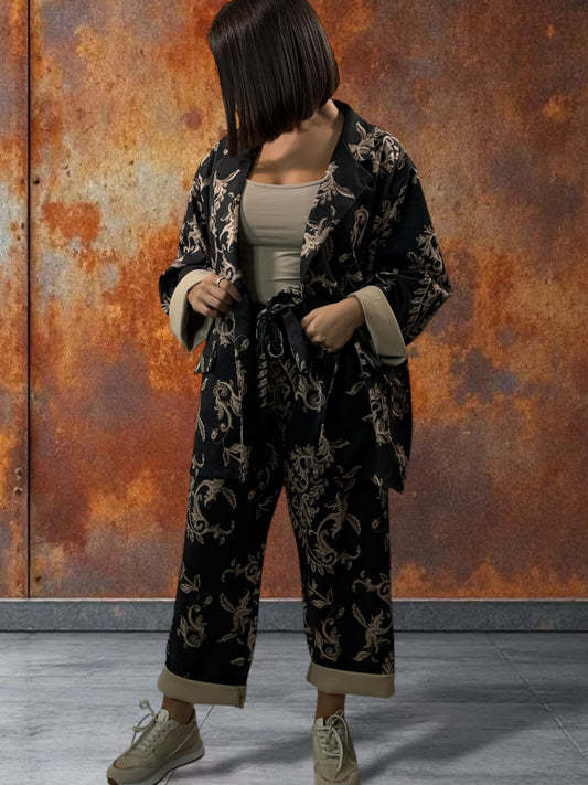 KEVIN - PANTALON NOIR A MOTIF EN SUEDINE JUSQU'A LA TAILLE 52