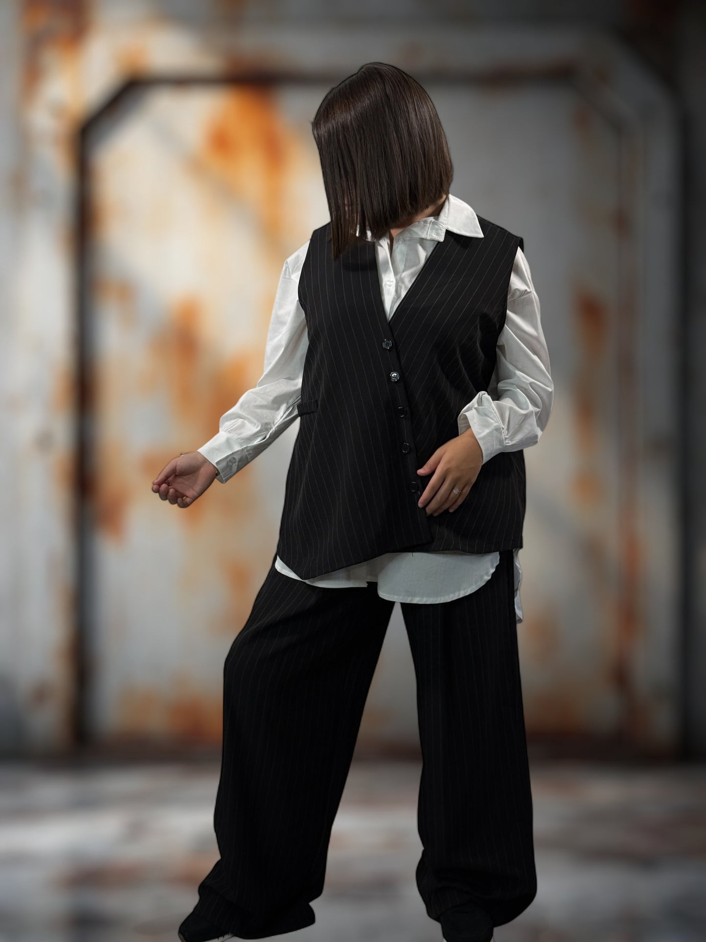 YANOU - PANTALON NOIR A RAYURE JUSQU'A LA TAILLE 48
