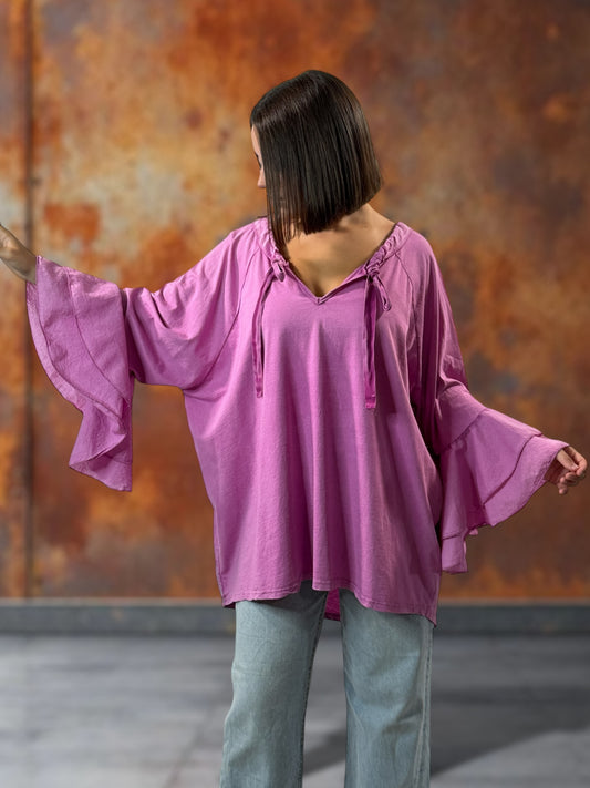 EMILIE - BLOUSE LILAS EN COTON OVERSIZE JUSQU'A LA TAILLE 52