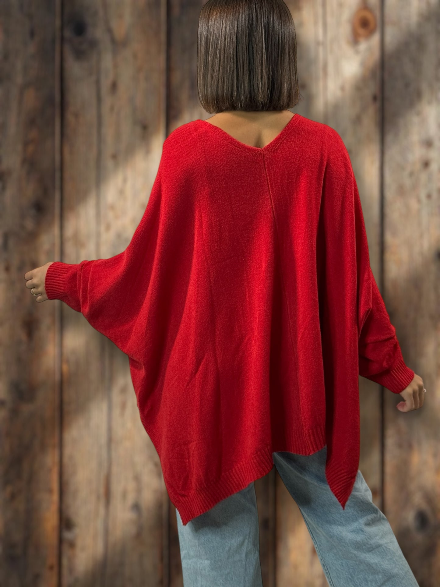 MATHILDE - GILET OVERSIZE ROUGE JUSQU'A LA TAILLE 56/58