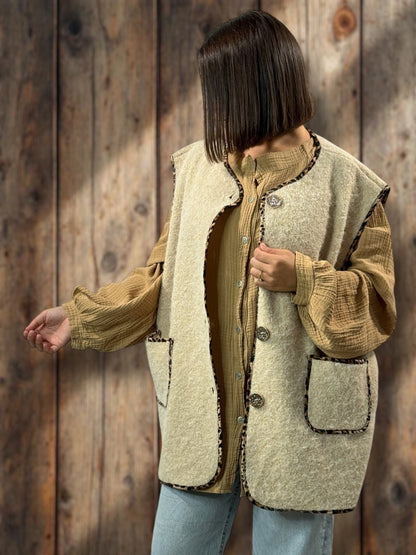 PAULO - GILET BEIGE SANS MANCHES JUSQU'A LA TAILLE 52/54