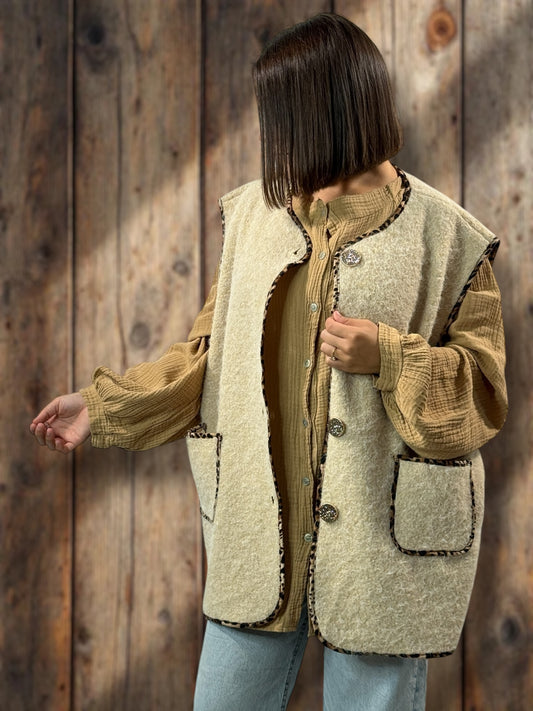 PAULO - GILET BEIGE SANS MANCHES JUSQU'A LA TAILLE 52/54
