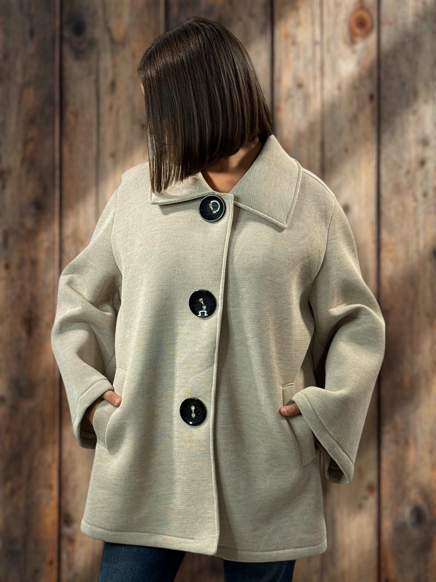 ROSALINA - VESTE OVERSIZE BEIGE JUSQU'A LA TAILLE 52