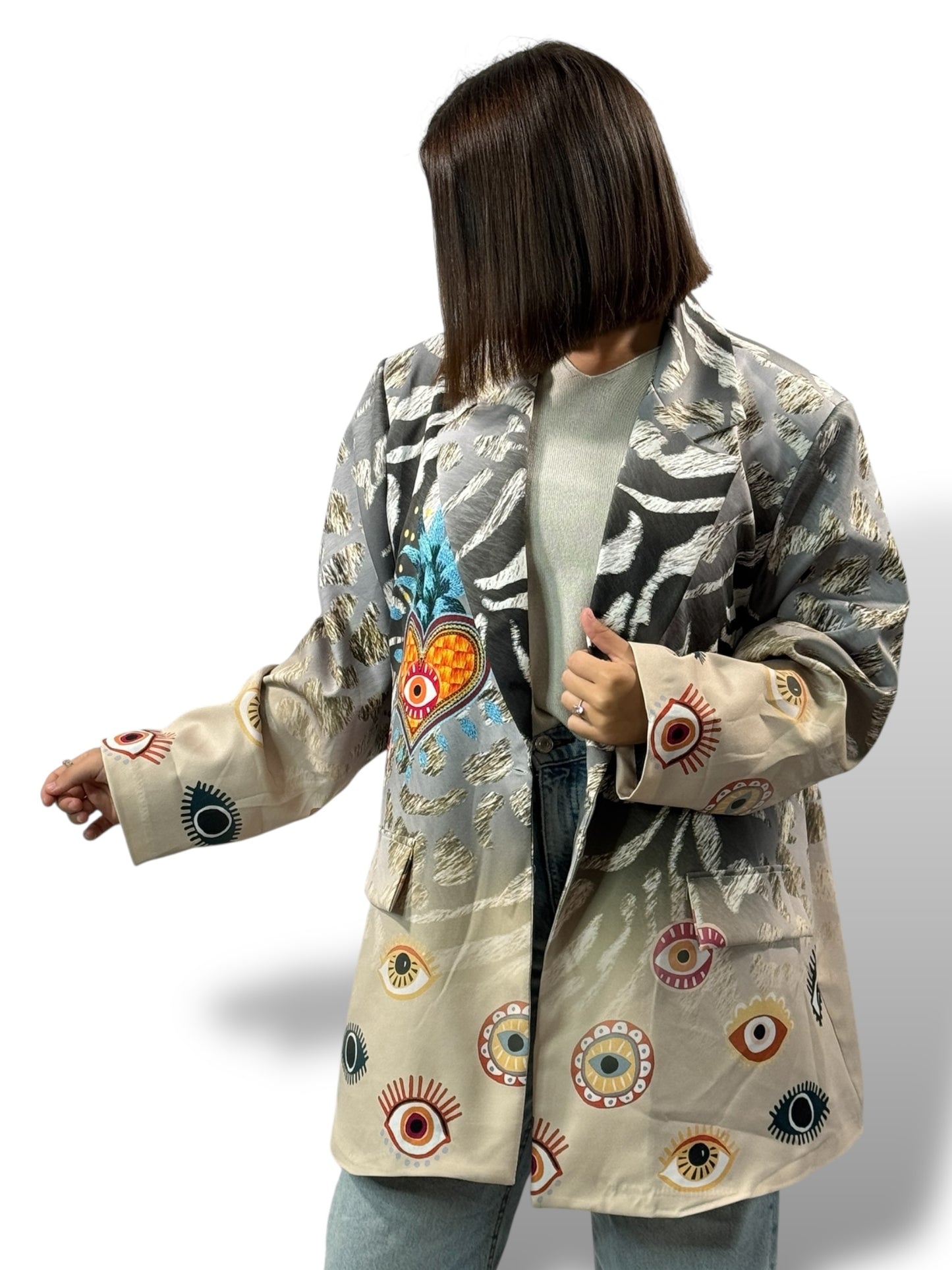 HAPINESS - VESTE OVERSIZE MOTIF JUSQU'A LA TAILLE 52