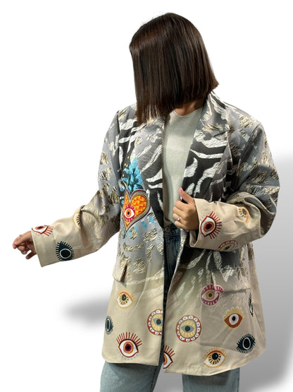 HAPINESS - VESTE OVERSIZE MOTIF JUSQU'A LA TAILLE 52