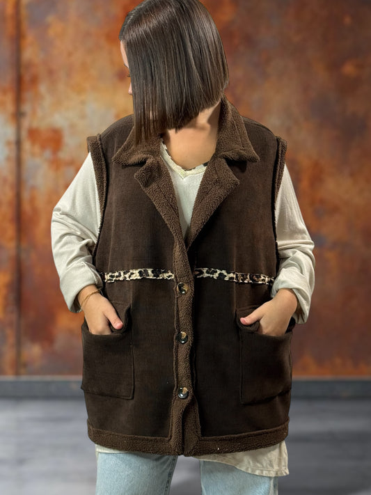 MARINO - GILET EN VELOURS MARRON TAILLE 46/48 A 56