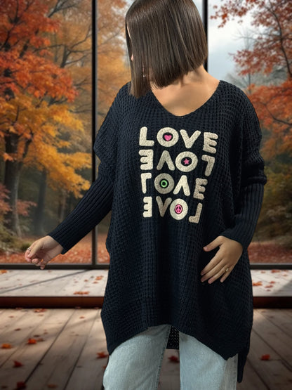 LOVELY - PULL OVERSIZE MARINE JUSQU'A LA TAILLE 56/58