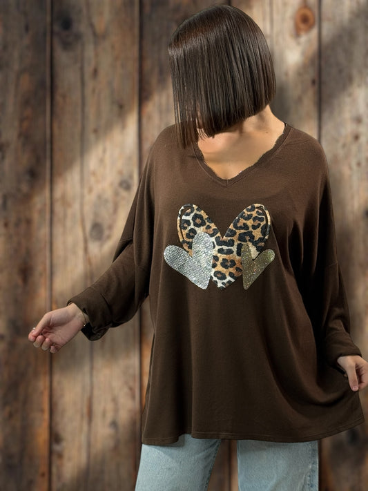 LAURA - PULL MARRON EN MAILLE FLUIDE JUSQU'A LA TAILLE 54